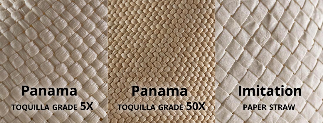 Gros plan sur différentes qualités de tressage de panama