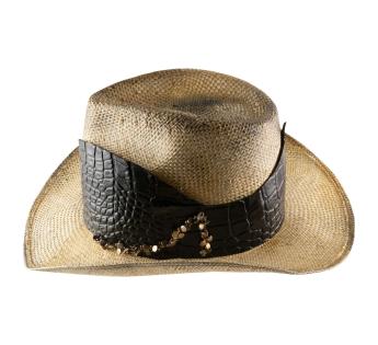 Chapeau western paille et cuir Catena Fiorita